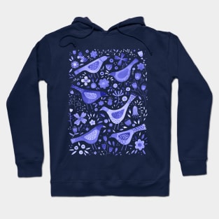 Blue Watercolor Birds in a Flower Garden Hoodie